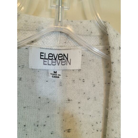 Eleven Eleven Speckled Open Front Knit Cardigan Sweater White Black Size Medium - Picture 6 of 8